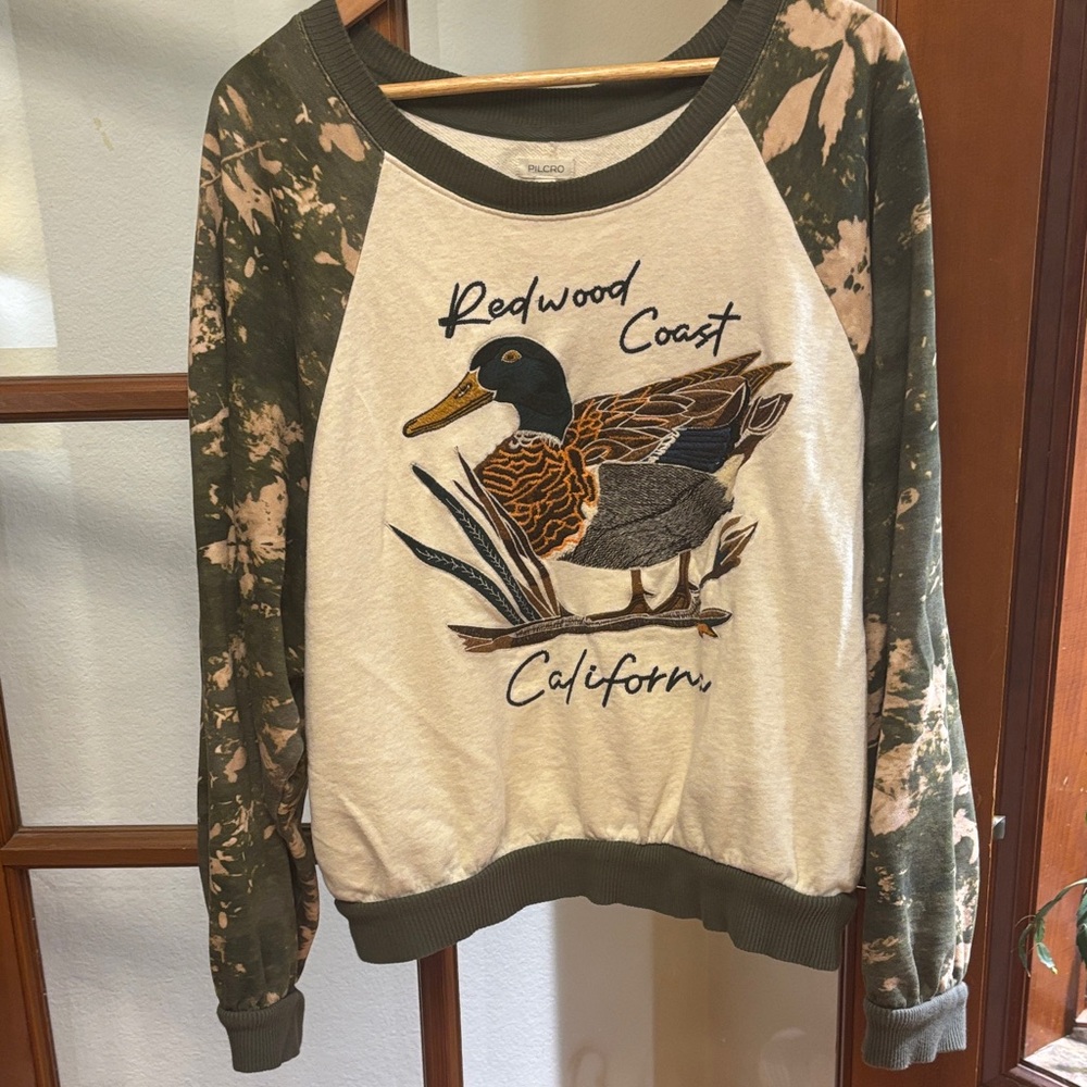 Pilcro Green and Cream Duck Sweater